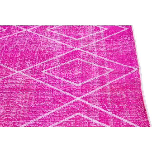 Pink Modern Turkish Handmade Tribal Pattern Wool Rug For Sale - Image 10 of 11