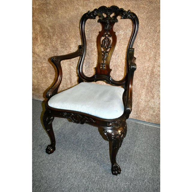 Wood Carved Mahogany Armchair Antique Queen Anne Georgian Shell Motif Accent For Sale - Image 7 of 13