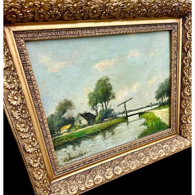 Traditional Antique European Pastoral Landscape Oil on Canvas, Signed by Artist For Sale - Image 3 of 11