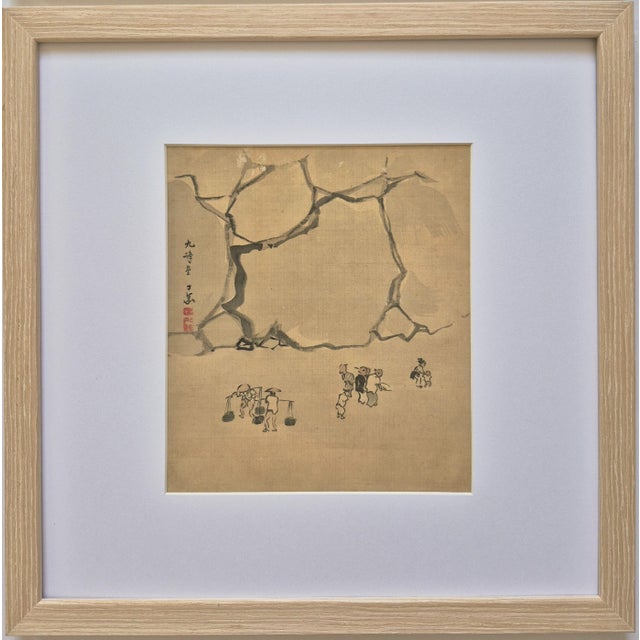 Tan Set of 4 Antique Japanese Paintings of Landscapes, Temple and Country Scenes – Newly Framed For Sale - Image 8 of 9