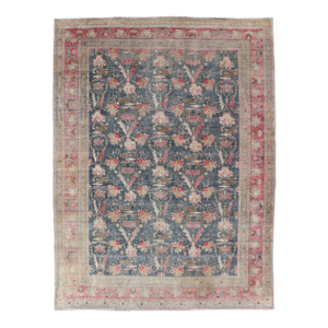 Antique Persian Tabriz Rug With Brid Design in Blue 8'8 X 12'