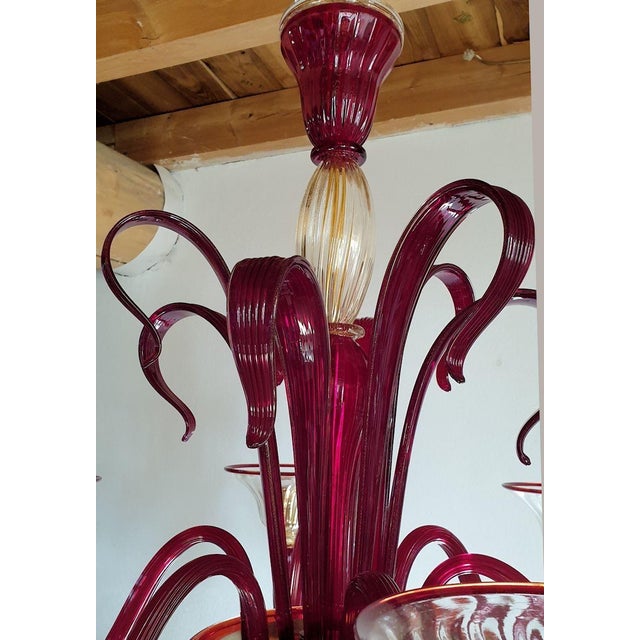 Red, Gold Neoclassical Murano Glass Chandelier 1960s For Sale - Image 9 of 12
