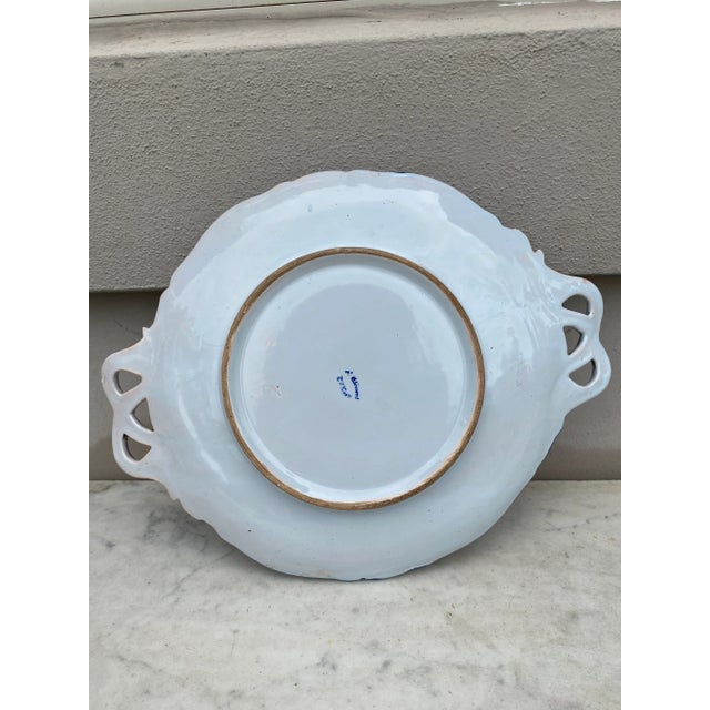 Antique White French Faience Handled Platter Botanical Saint Clement, Circa 1900 For Sale - Image 8 of 9