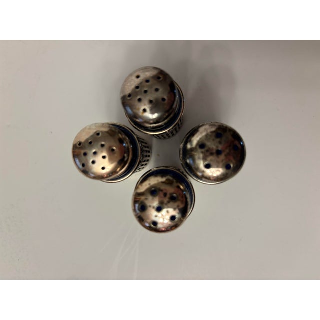 Mid 20th Century Collection of Vintage Cobalt Blue Glass Salt and Pepper Shakers With Silverplate Filigree For Sale - Image 4 of 11