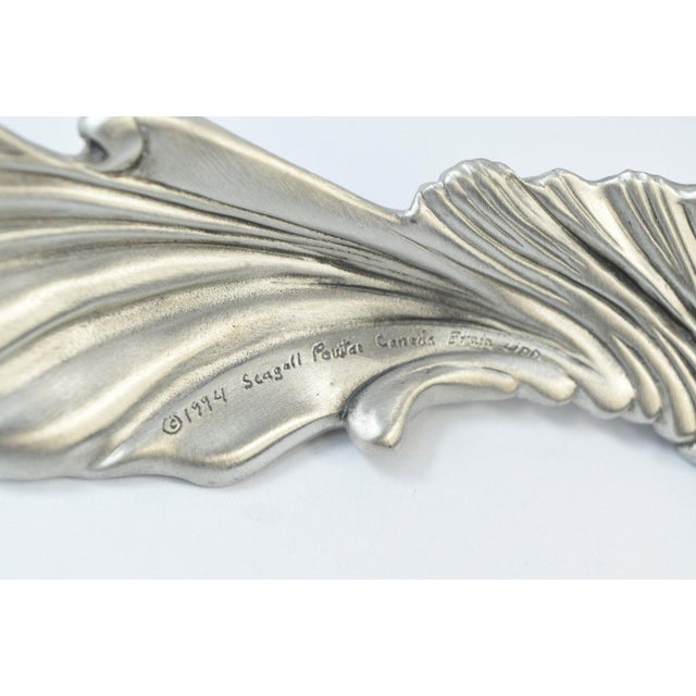 Mid-Century Modern Vintage Seagull Pewter Sheffield Canada Salad Servers Spoon Fork Iris Design For Sale - Image 3 of 14