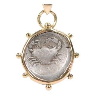 Crab Didrama [Coin] Pendant W/ 18 Kt Gold For Sale