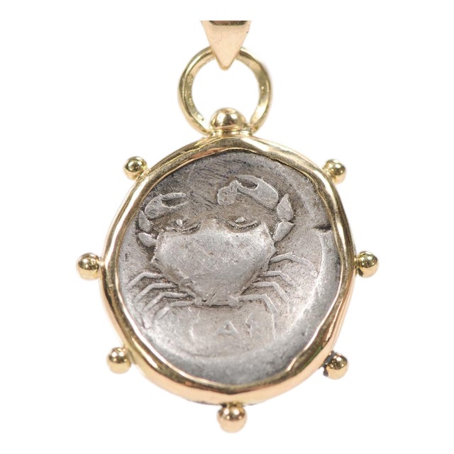 Crab Didrama [Coin] Pendant W/ 18 Kt Gold For Sale