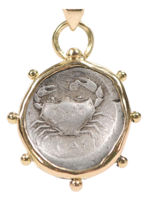 Crab Didrama [Coin] Pendant W/ 18 Kt Gold