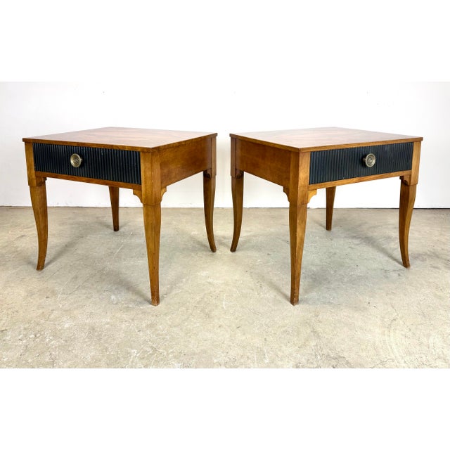 Wood Mid 20th Century Baker Furniture Regency Burlwood Top Side Tables / Nightstands For Sale - Image 7 of 12