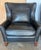 Wood Pair of Thomasville Black Leather Wingback Lounge Chairs For Sale - Image 7 of 17