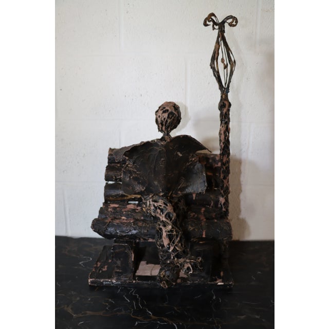 Black Mid 20th Century Art Sculpture of a Man on Park Bench For Sale - Image 8 of 8
