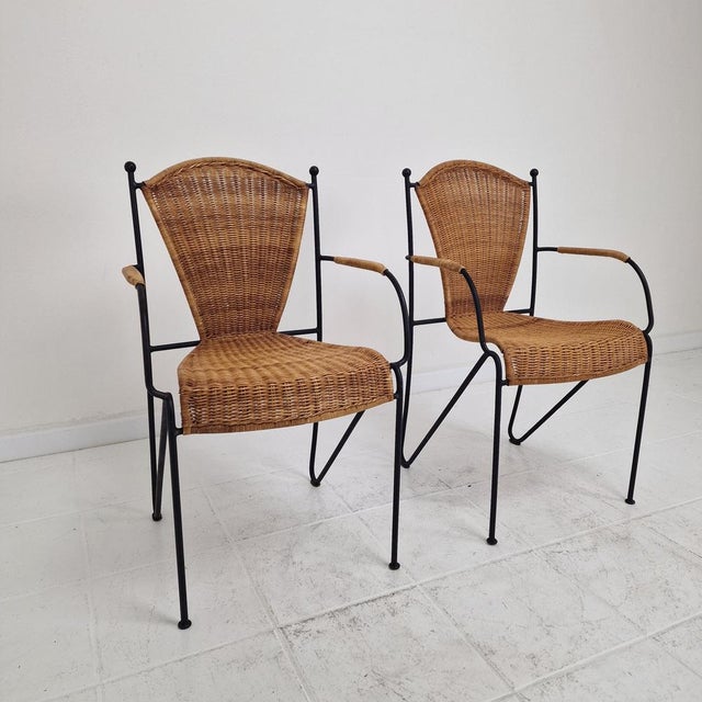 Wicker and Iron Armchairs from Frederic Weinberg, USA, 1950s, Set of 2 For Sale - Image 6 of 18