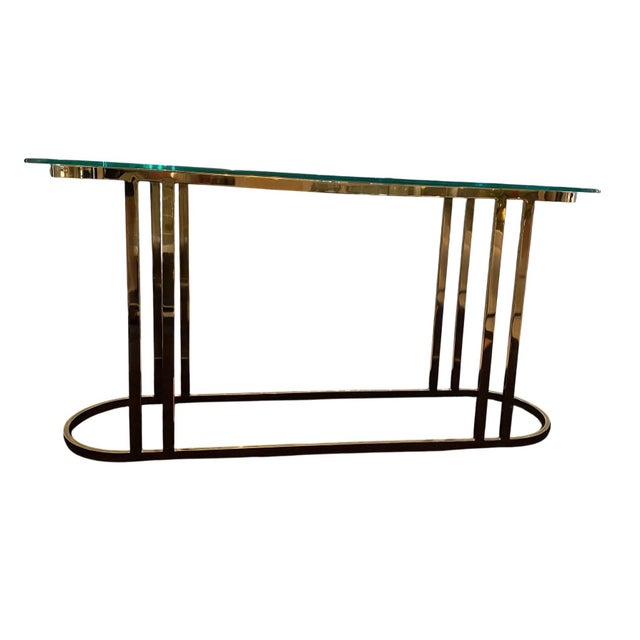 Contemporary 1970s Hollywood Regency Elliptical Brass Console Table For Sale - Image 3 of 11