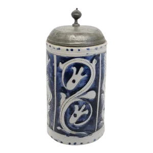 German Westerwald Walzenkrug Stoneware Pewter Mounted Tankard