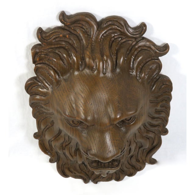 Vintage Hand Carved Oak Wood Lion Wall Sculpture Chairish