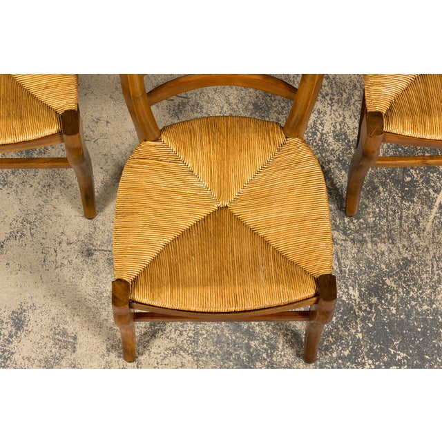 1960s Set of 12 French Louis Philippe Style Walnut Dining Chairs With Rush Seats For Sale - Image 5 of 18