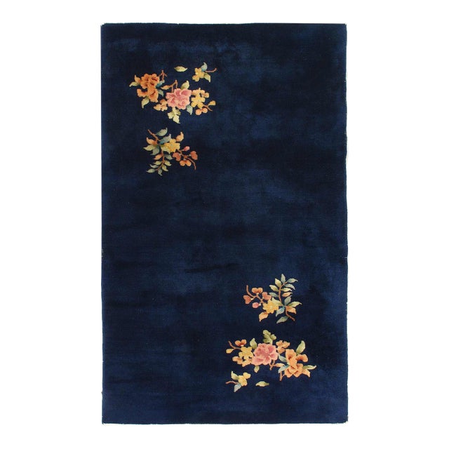 Pasargad DC Navy Blue Antique Chinese Art Deco Rug For Sale