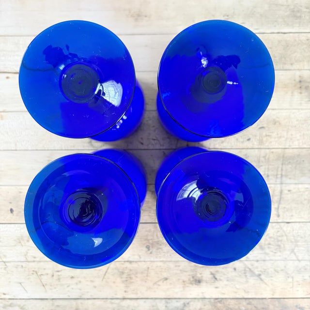 1960's Carlo Moretti Blue Cased Wine Glasses Italian Glassware, Set of 4 For Sale - Image 10 of 10
