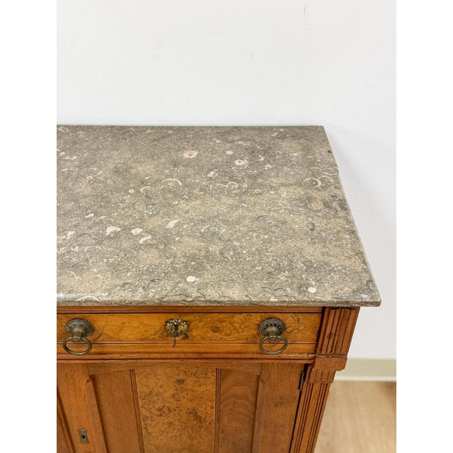 Antique French Provincial Marble Burlwood Buffet 2 Drawer Locking Cabinet For Sale - Image 13 of 18