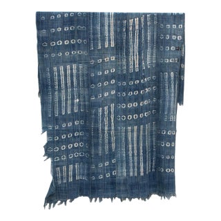 Vintage Malinke African "Segou Blueprint" Indigo Throw For Sale