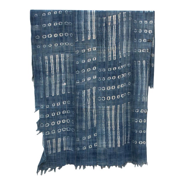 Vintage Malinke African "Segou Blueprint" Indigo Throw For Sale