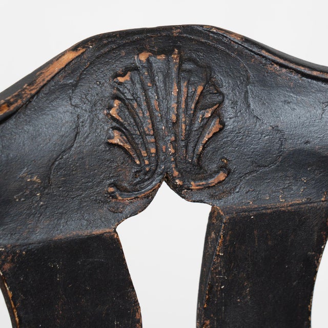 Rococo 19th Century Swedish Black Painted Pine Armchairs For Sale - Image 3 of 15