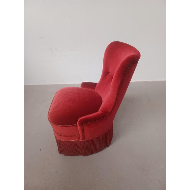 Danish Armchair Reupholstered in Red Velvet, 1900s For Sale - Image 3 of 12