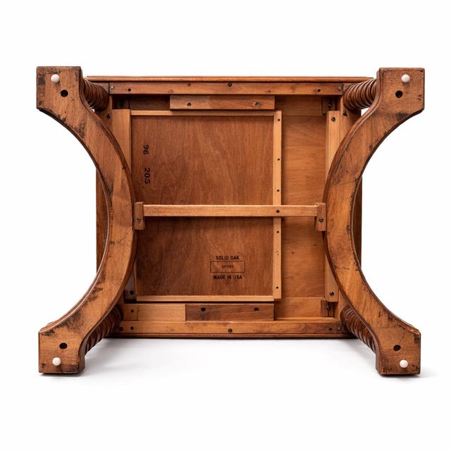 Pair of Solid Oak Spanish Revival Nightstands With Barley Twist Legs – Mediterranean Carved End Tables – 1970s For Sale - Image 9 of 12