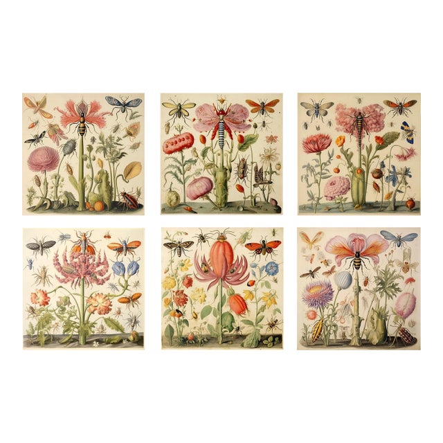 Gallery Wall Installation 'Insects and Flowers' Botanical Floral Prints | Unframed For Sale
