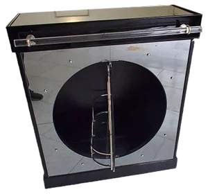 Black Lacquered Bar Table with Mirror Round Turntable Acrylic Glass Handle, 1930s
