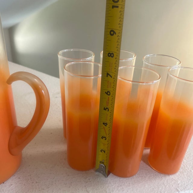 Orange Blendo Pitcher and Drinking Glass Set- 7 Pieces For Sale - Image 9 of 9