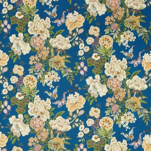 Sanderson Emperor Peony Fabric in Herbal Blue /Amber