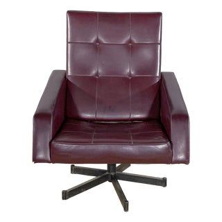 Rockabilly Burgundy Faux Leather Swivel Lounge Chair, 1950s For Sale