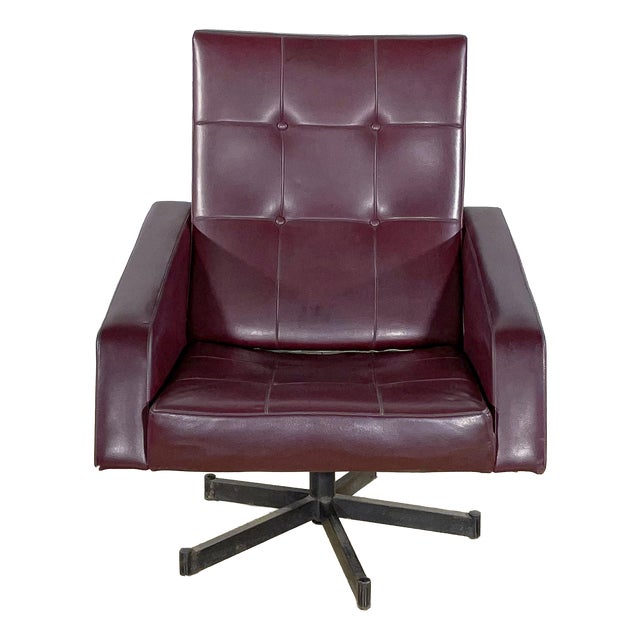 Rockabilly Burgundy Faux Leather Swivel Lounge Chair, 1950s For Sale