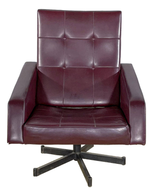 Rockabilly Burgundy Faux Leather Swivel Lounge Chair, 1950s