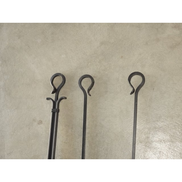 Set of Three Vintage French Country Black Iron Fireplace Tools Plus Poker Tool For Sale - Image 11 of 17