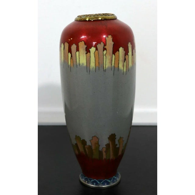 Late 20th Century Vintage Signed Red and Gray Enameled Cloisonne Vase with Koi Fish For Sale - Image 5 of 9