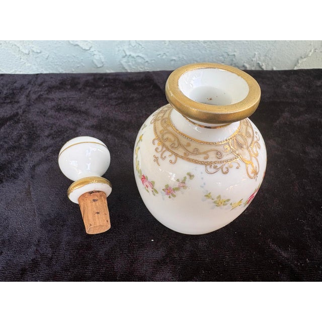 Antique Hand-Painted Nippon Porcelain Perfume Bottle With Raised Gilt & Floral Garland – Circa 1900 For Sale - Image 9 of 9