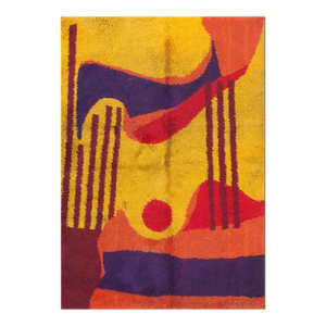 1960s Multicolor Abstract Modern Vintage Swedish Shag Pile Rya Rug 4'6''x 6'6'' Handknotted Wool Carpet