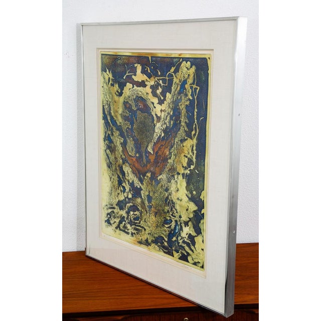 Mid-Century Modern 1960s Mid Century Modern Art Print Artist Proof Abstract Splatter Yellow Orange Blue For Sale - Image 3 of 12