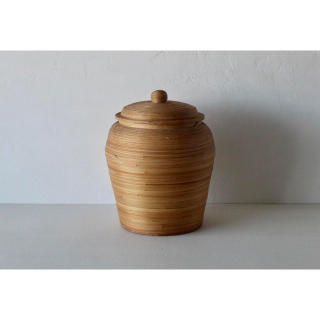 Vintage Vivai Del Sud Italian Style Lidded Bamboo Reed Storage Basket For Sale In Miami - Image 6 of 12