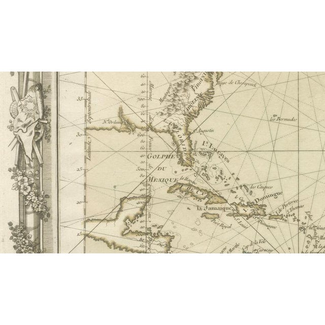 Antique Map of the Atlantic Ocean with Ornate Border by Desnos, 1761 For Sale - Image 10 of 12