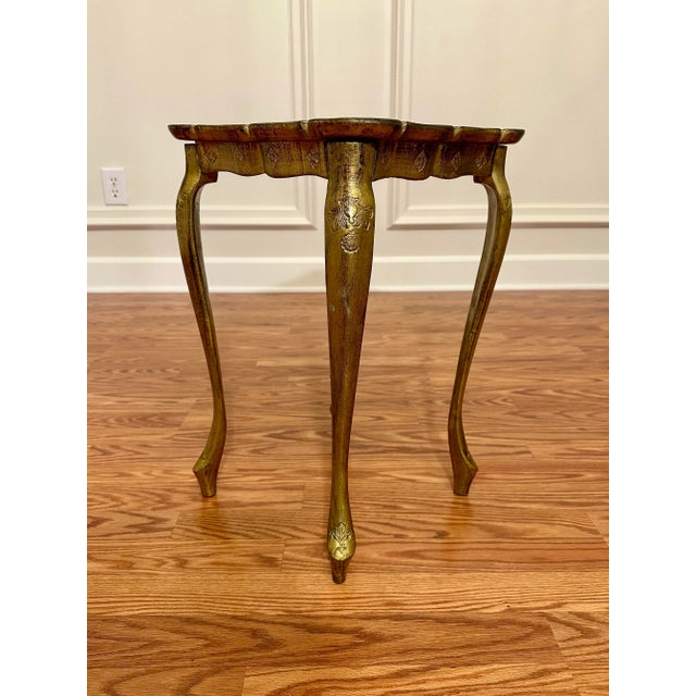 Mid 20th Century Baroque Italian Florentine Gold Gilt and Cream Square Side Accent Table For Sale - Image 5 of 12