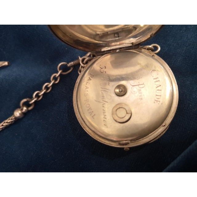 French Sterling Silver Pocket Watch with Chain For Sale - Image 11 of 18