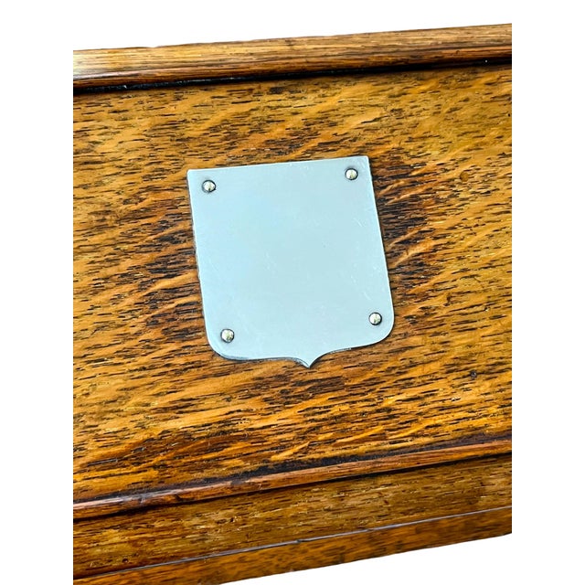 Wood Early 20th C. English Oak & Silver-Plated Desk Box – Handmade, Tea Presentation / Divided Cutlery / Stationery Chest For Sale - Image 7 of 16
