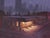 The Wrong Side Of The Tracks by Mark Harrison | Oil on fine cotton Night scene of a city street with a lit storefront. For Sale