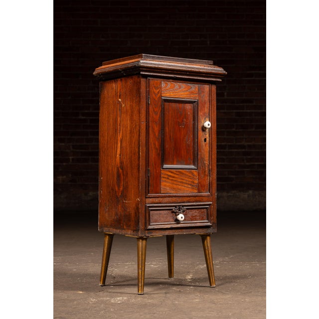 American Late 19th Century Early American Oak Cabinet With Tapered Brass-Capped Legs For Sale - Image 3 of 8