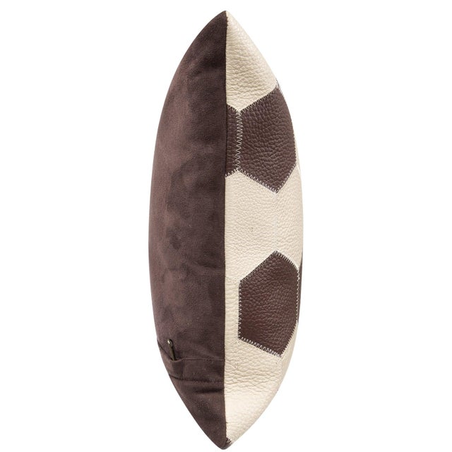 2020s Cowhide Leather Patchwork Pillow - Handmade With Feather Down For Sale - Image 5 of 10