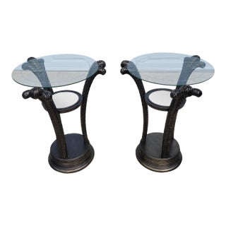 1950s Manner of Grosfeld House Dorothy Parker Hollywood Regency Plume Feather Side Tables - A Pair For Sale