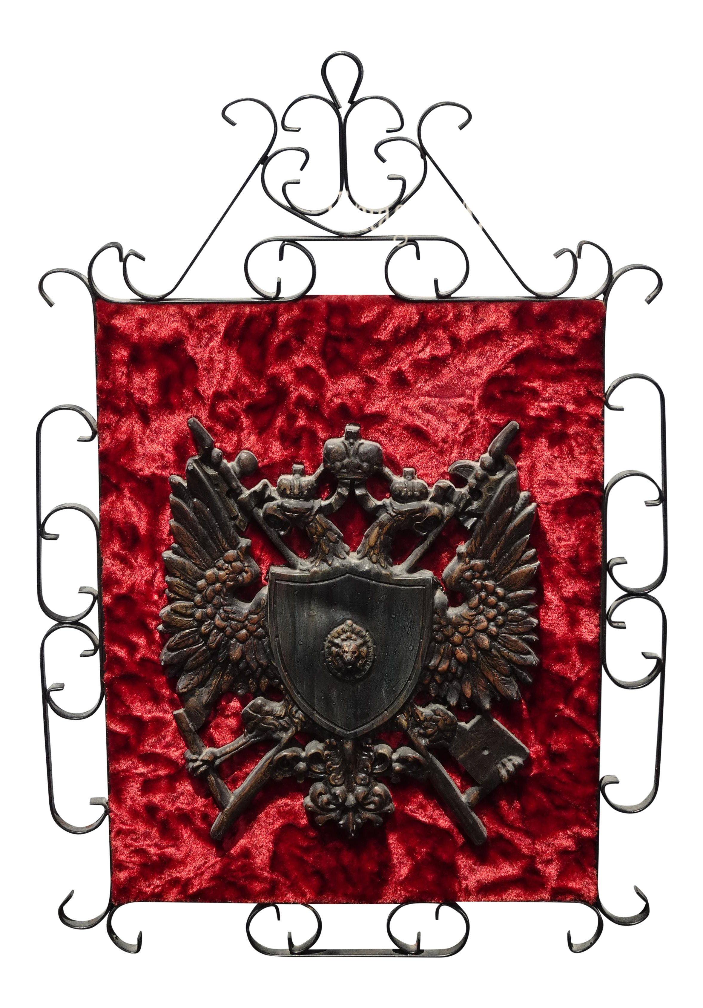 Vintage Mid Century Medieval Dragon Wall Mantle Plaque Picture W Red Velvet - image 0